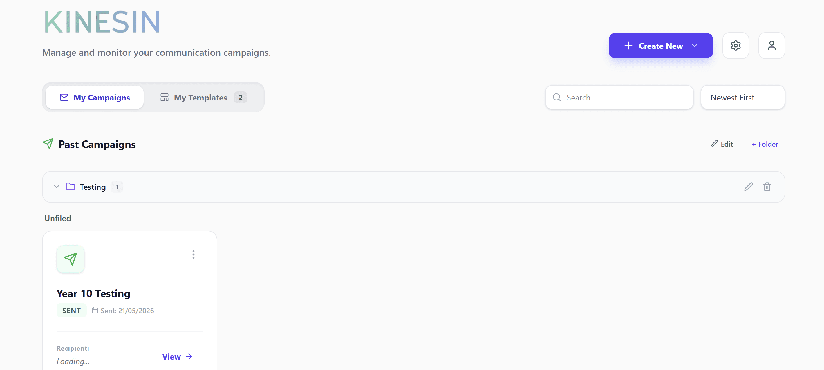 Kinesin Mail campaigns dashboard